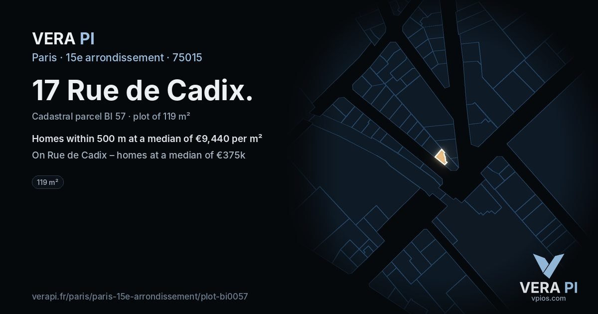 17 Rue de Cadix, 15e arrondissement at night – the plot lit, the parcels around coloured by the prices near them