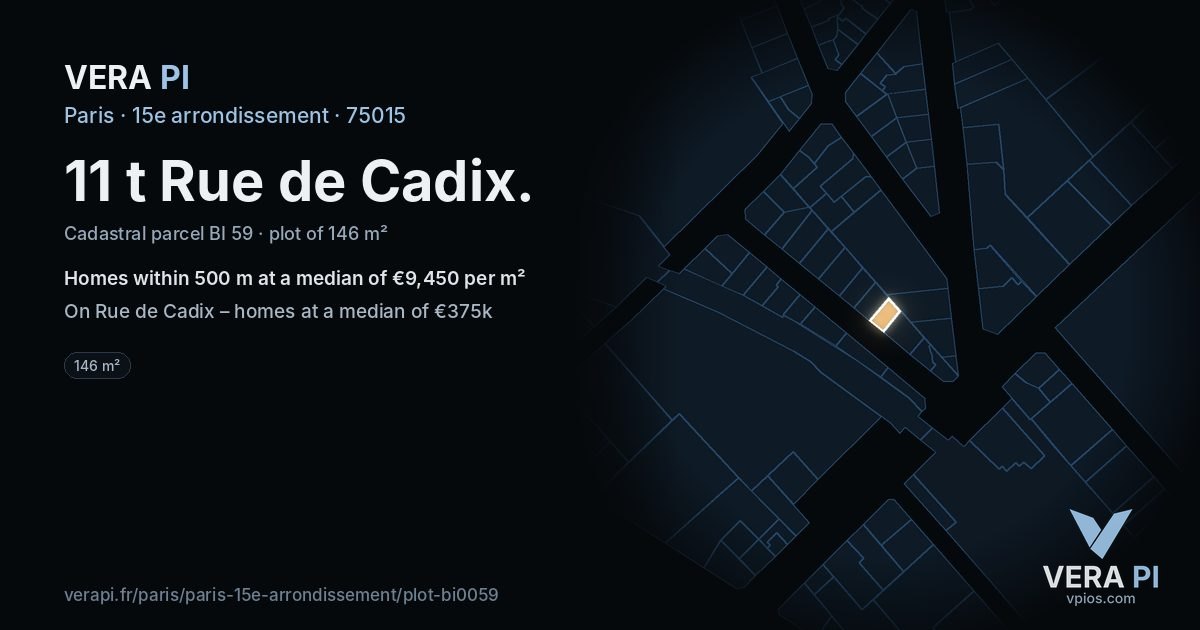 11 t Rue de Cadix, 15e arrondissement at night – the plot lit, the parcels around coloured by the prices near them