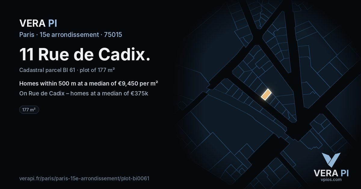 11 Rue de Cadix, 15e arrondissement at night – the plot lit, the parcels around coloured by the prices near them
