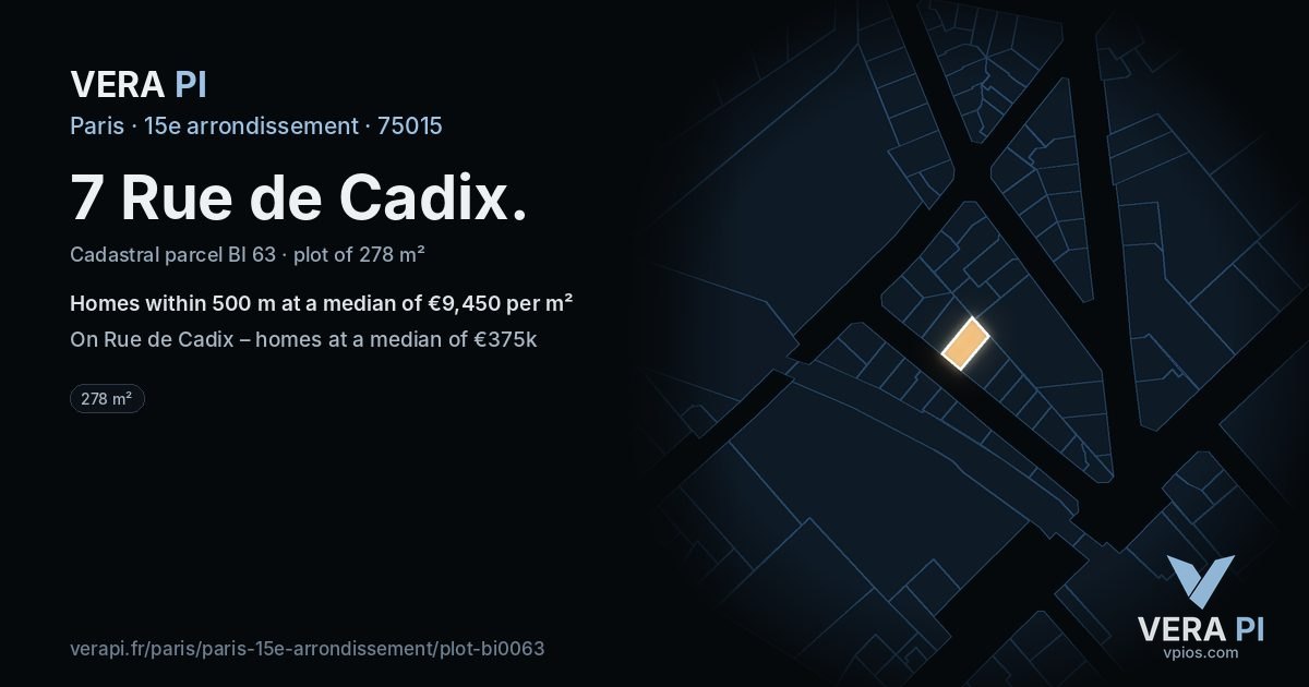 7 Rue de Cadix, 15e arrondissement at night – the plot lit, the parcels around coloured by the prices near them