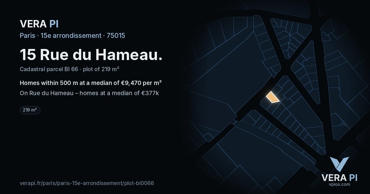 15 Rue du Hameau, 15e arrondissement at night – the plot lit, the parcels around coloured by the prices near them