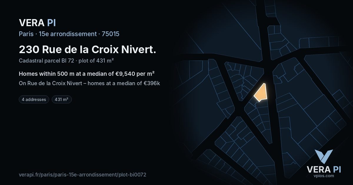 230 Rue de la Croix Nivert, 15e arrondissement at night – the plot lit, the parcels around coloured by the prices near them