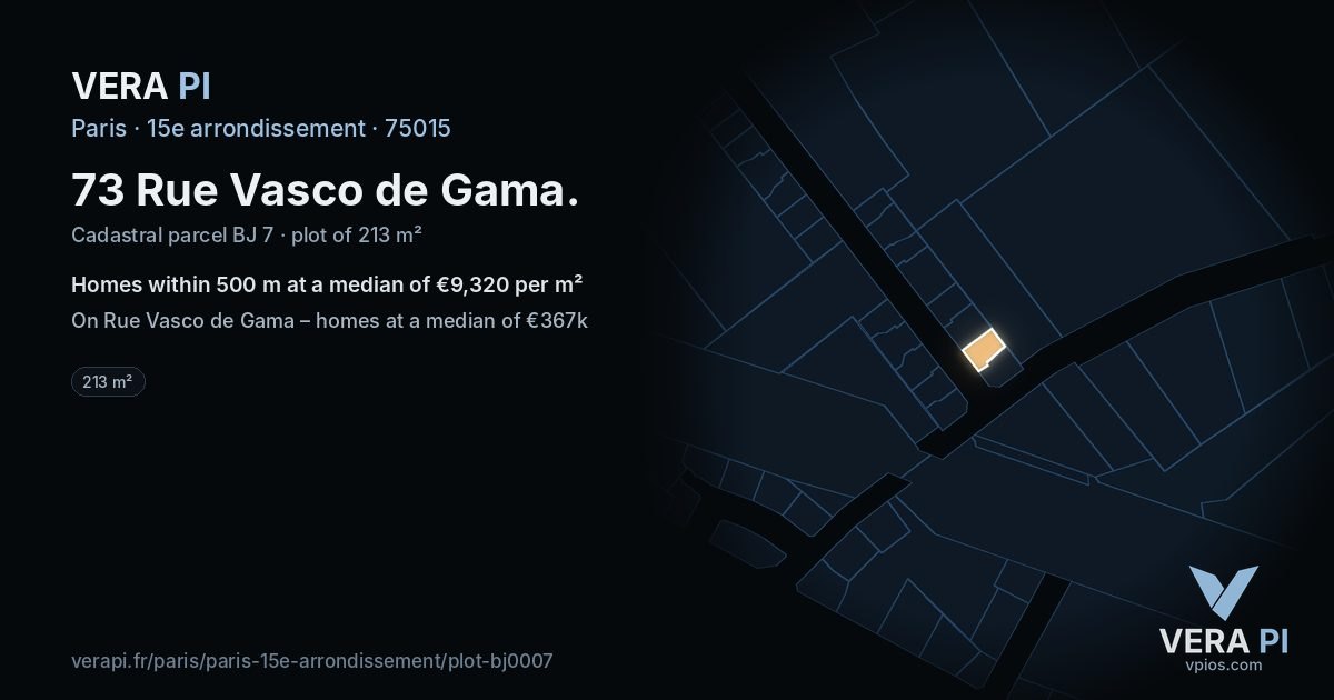 73 Rue Vasco de Gama, 15e arrondissement at night – the plot lit, the parcels around coloured by the prices near them