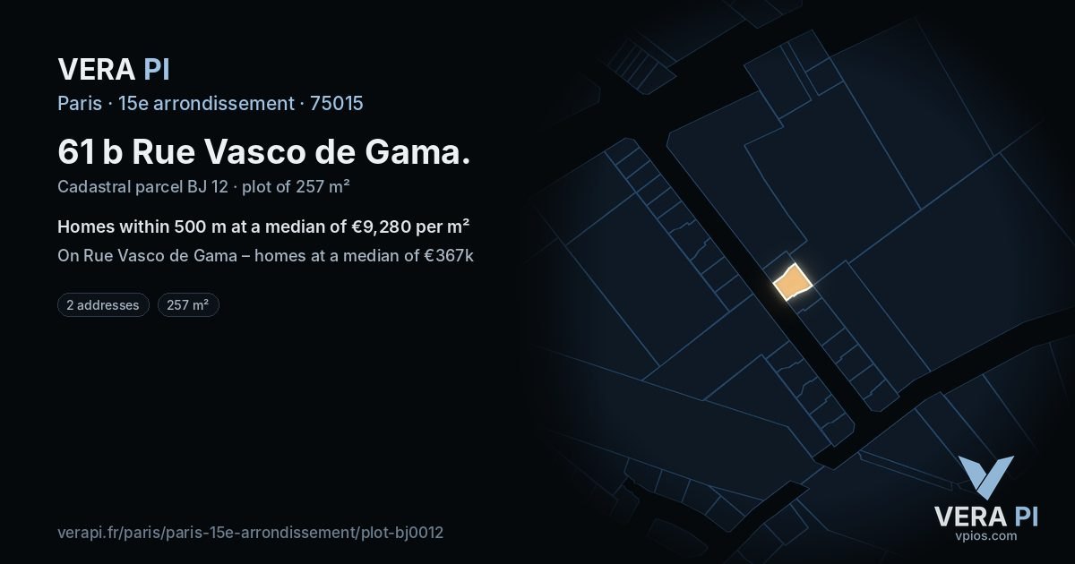 61 b Rue Vasco de Gama, 15e arrondissement at night – the plot lit, the parcels around coloured by the prices near them