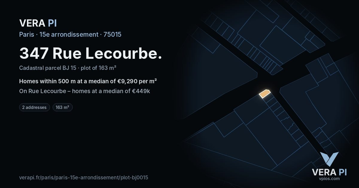 347 Rue Lecourbe, 15e arrondissement at night – the plot lit, the parcels around coloured by the prices near them