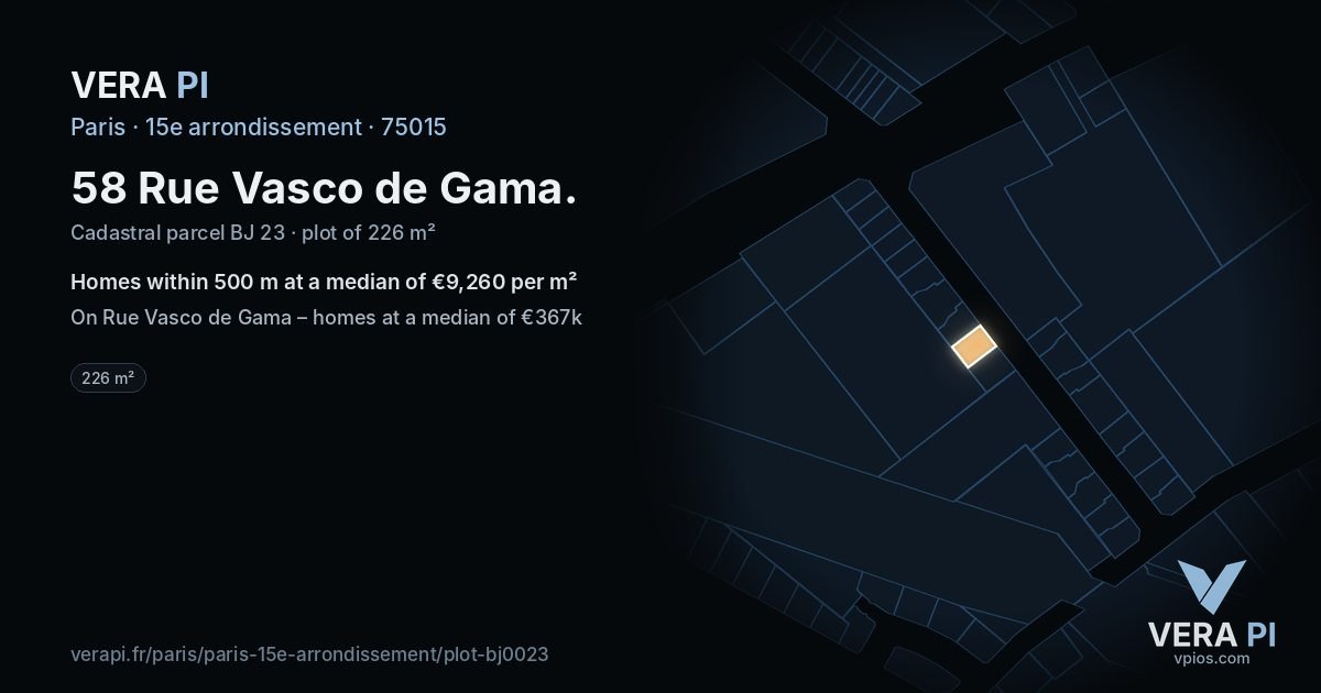 58 Rue Vasco de Gama, 15e arrondissement at night – the plot lit, the parcels around coloured by the prices near them