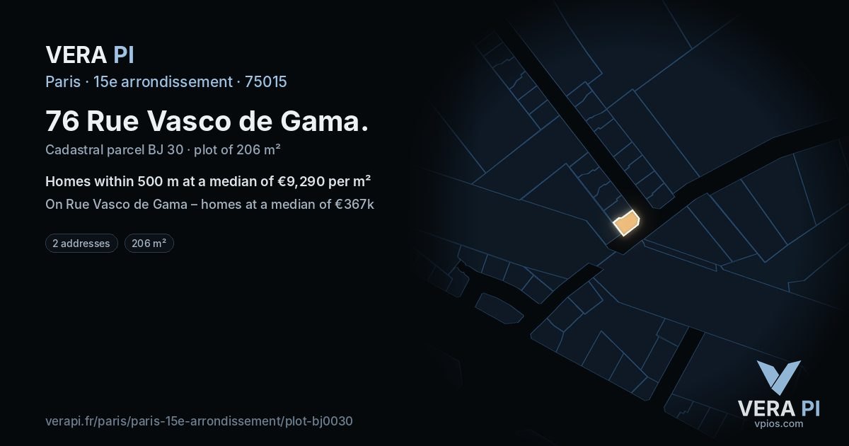 76 Rue Vasco de Gama, 15e arrondissement at night – the plot lit, the parcels around coloured by the prices near them