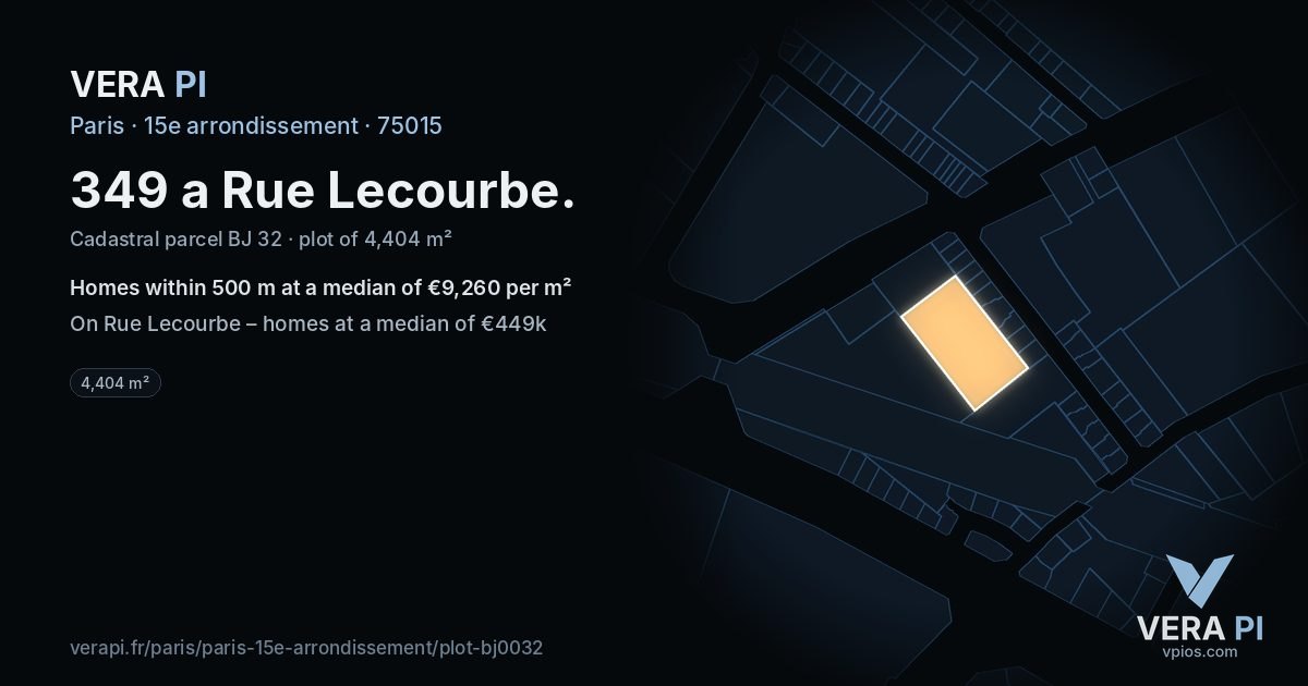 349 a Rue Lecourbe, 15e arrondissement at night – the plot lit, the parcels around coloured by the prices near them