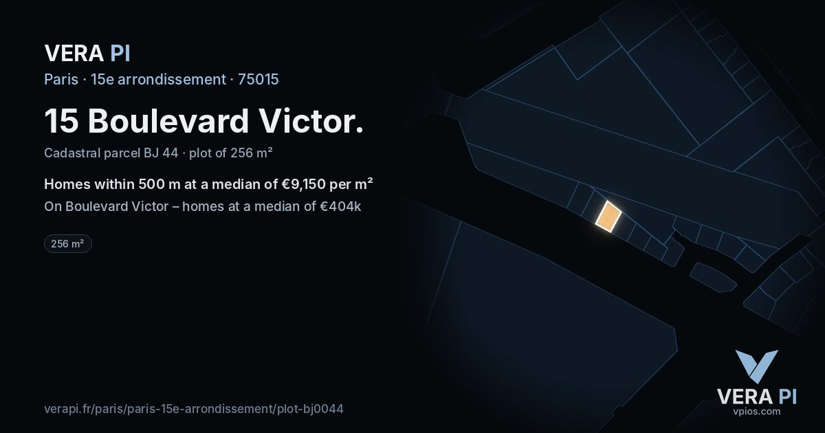 15 Boulevard Victor, 15e arrondissement at night – the plot lit, the parcels around coloured by the prices near them