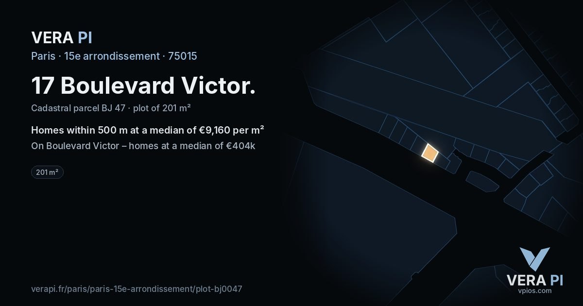 17 Boulevard Victor, 15e arrondissement at night – the plot lit, the parcels around coloured by the prices near them