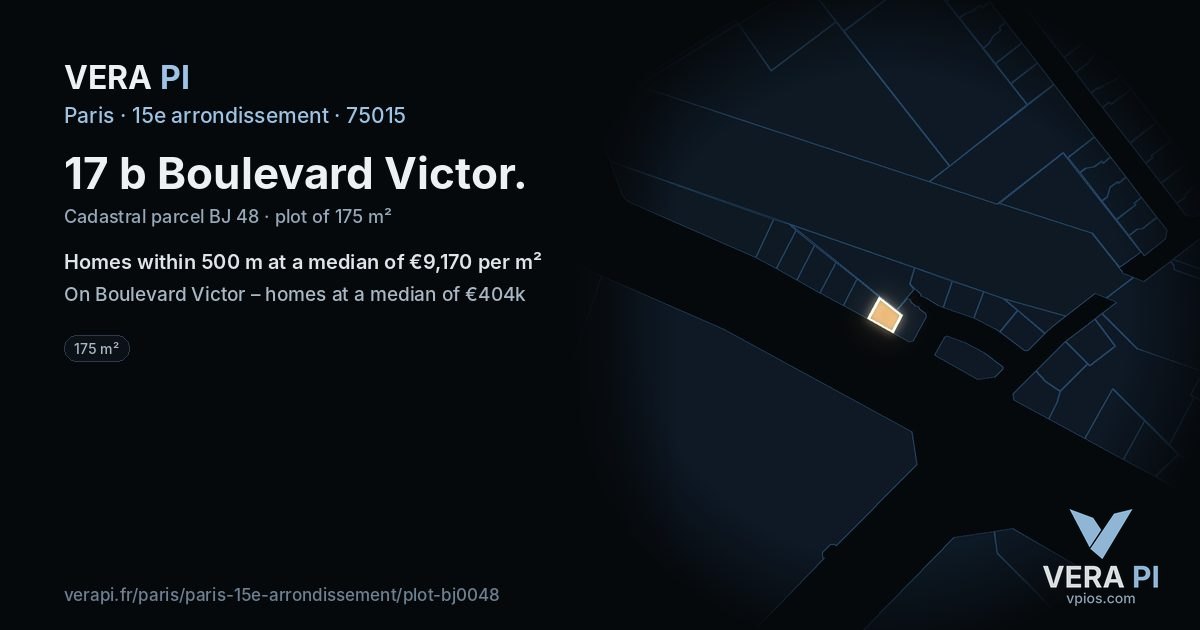 17 b Boulevard Victor, 15e arrondissement at night – the plot lit, the parcels around coloured by the prices near them