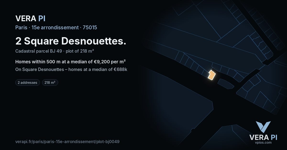 2 Square Desnouettes, 15e arrondissement at night – the plot lit, the parcels around coloured by the prices near them