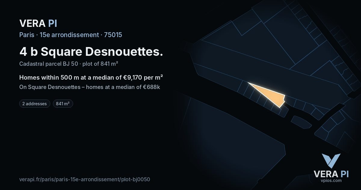 4 b Square Desnouettes, 15e arrondissement at night – the plot lit, the parcels around coloured by the prices near them
