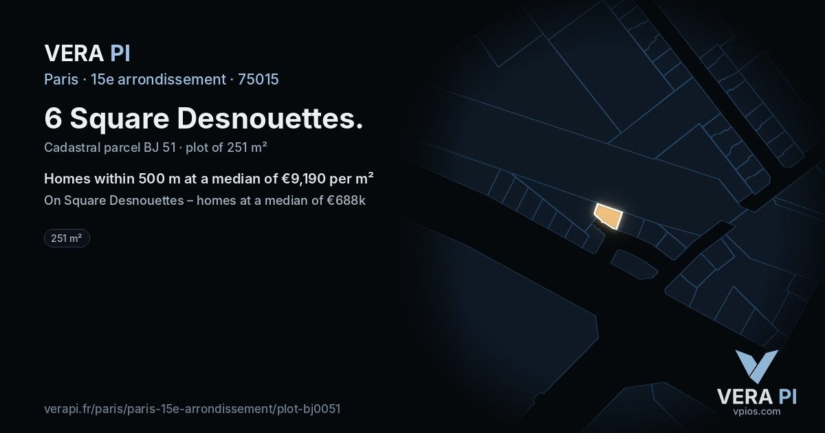 6 Square Desnouettes, 15e arrondissement at night – the plot lit, the parcels around coloured by the prices near them