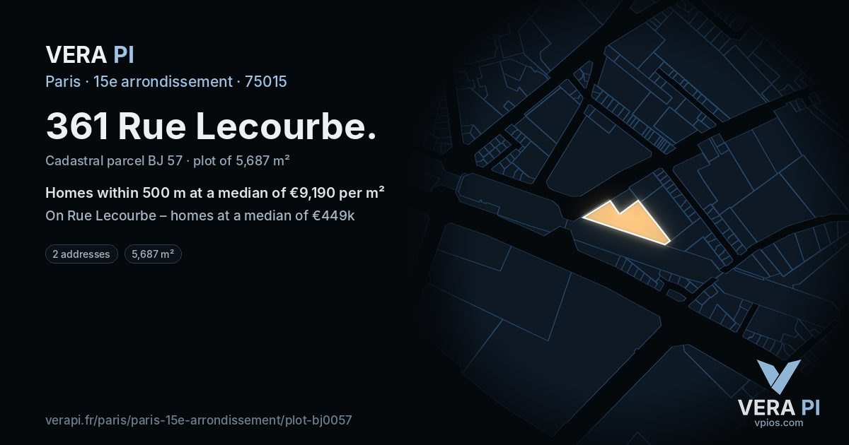 361 Rue Lecourbe, 15e arrondissement at night – the plot lit, the parcels around coloured by the prices near them