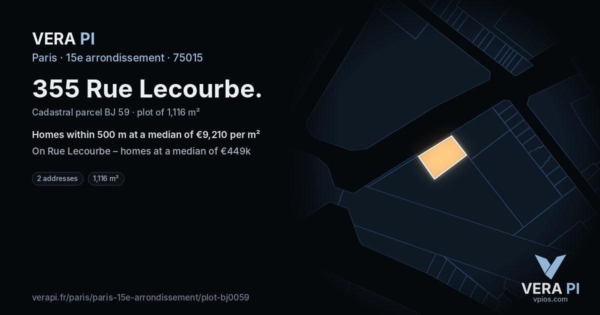 355 Rue Lecourbe, 15e arrondissement at night – the plot lit, the parcels around coloured by the prices near them