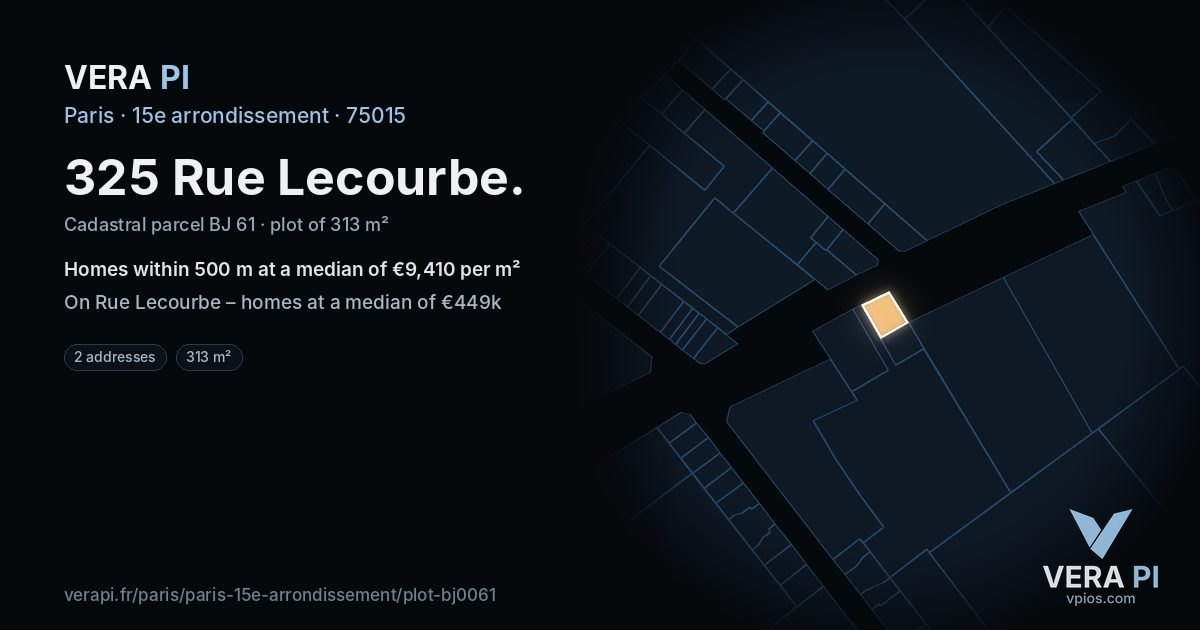 325 Rue Lecourbe, 15e arrondissement at night – the plot lit, the parcels around coloured by the prices near them