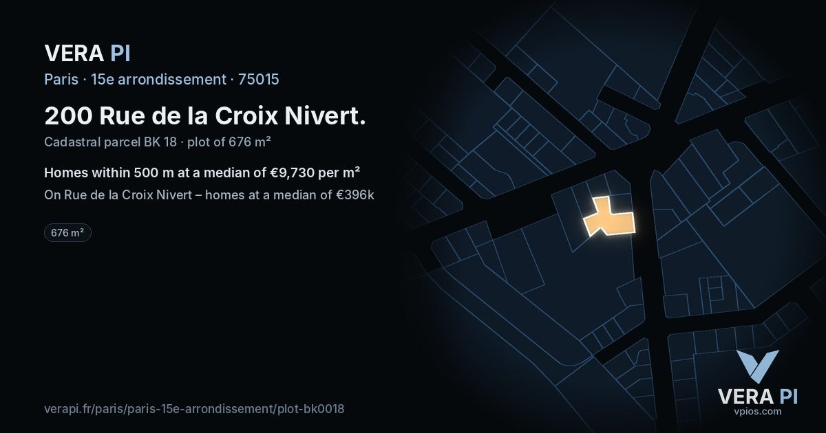 200 Rue de la Croix Nivert, 15e arrondissement at night – the plot lit, the parcels around coloured by the prices near them