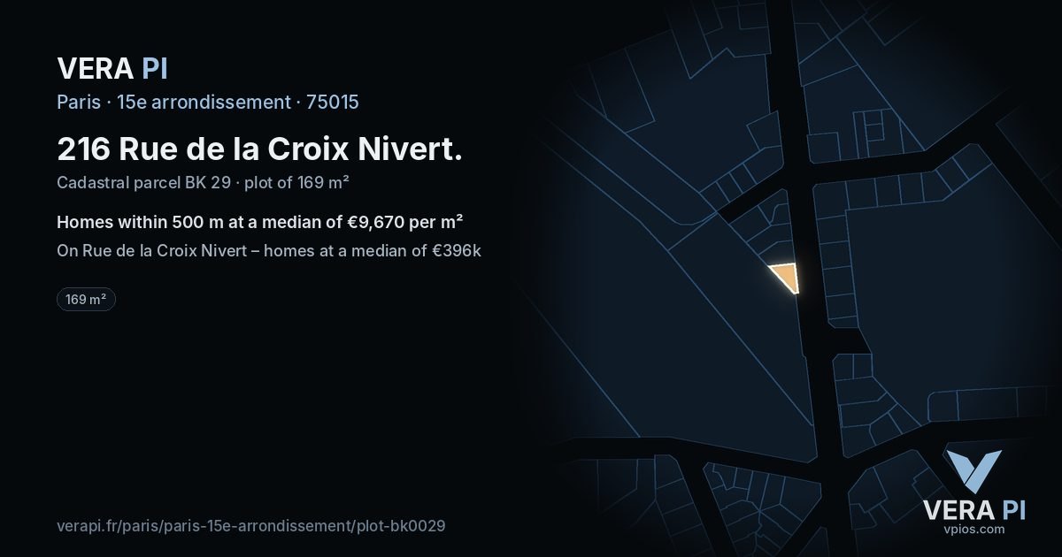 216 Rue de la Croix Nivert, 15e arrondissement at night – the plot lit, the parcels around coloured by the prices near them