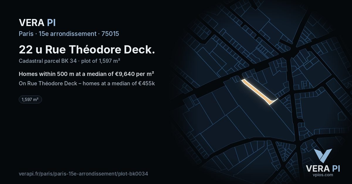 22 u Rue Théodore Deck, 15e arrondissement at night – the plot lit, the parcels around coloured by the prices near them