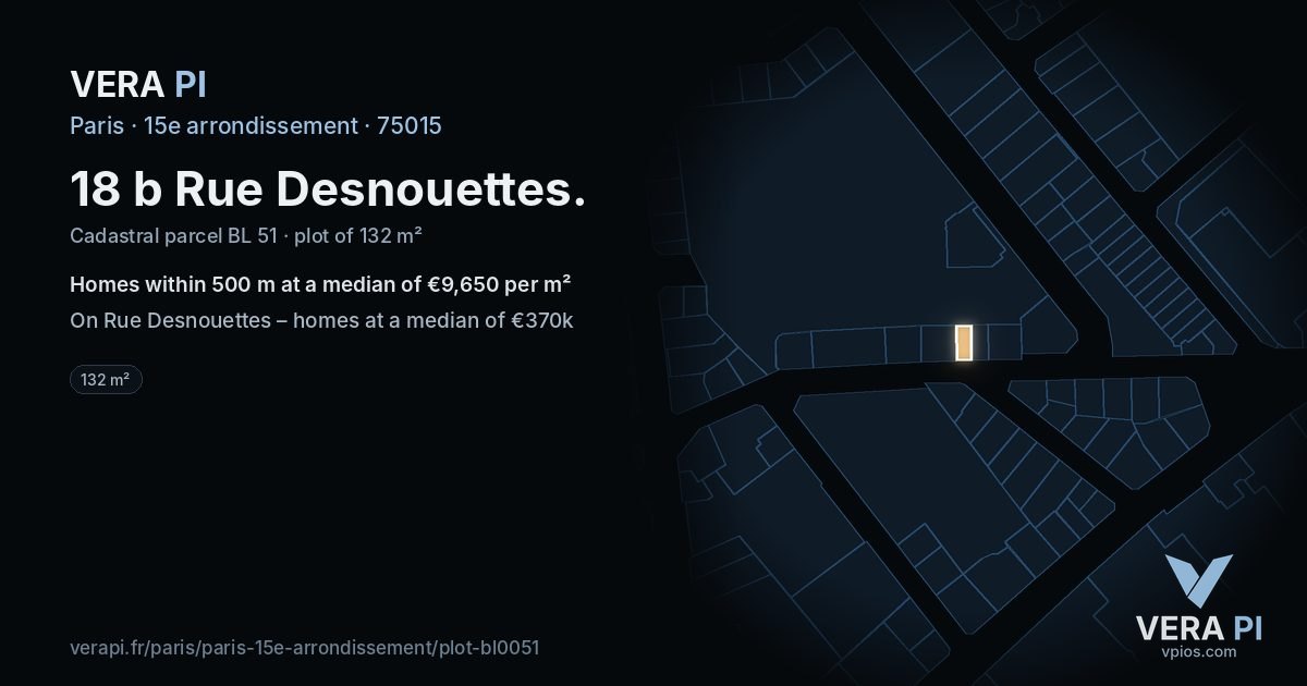 18 b Rue Desnouettes, 15e arrondissement at night – the plot lit, the parcels around coloured by the prices near them