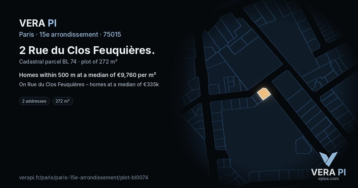 2 Rue du Clos Feuquières, 15e arrondissement at night – the plot lit, the parcels around coloured by the prices near them