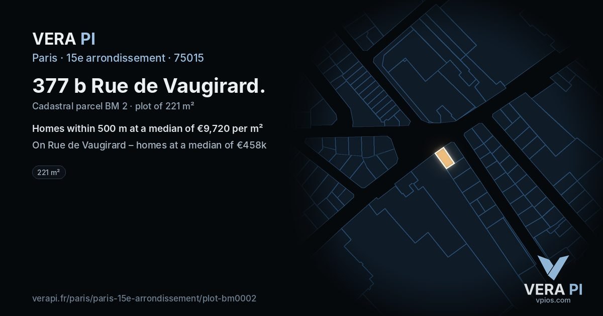 377 b Rue de Vaugirard, 15e arrondissement at night – the plot lit, the parcels around coloured by the prices near them