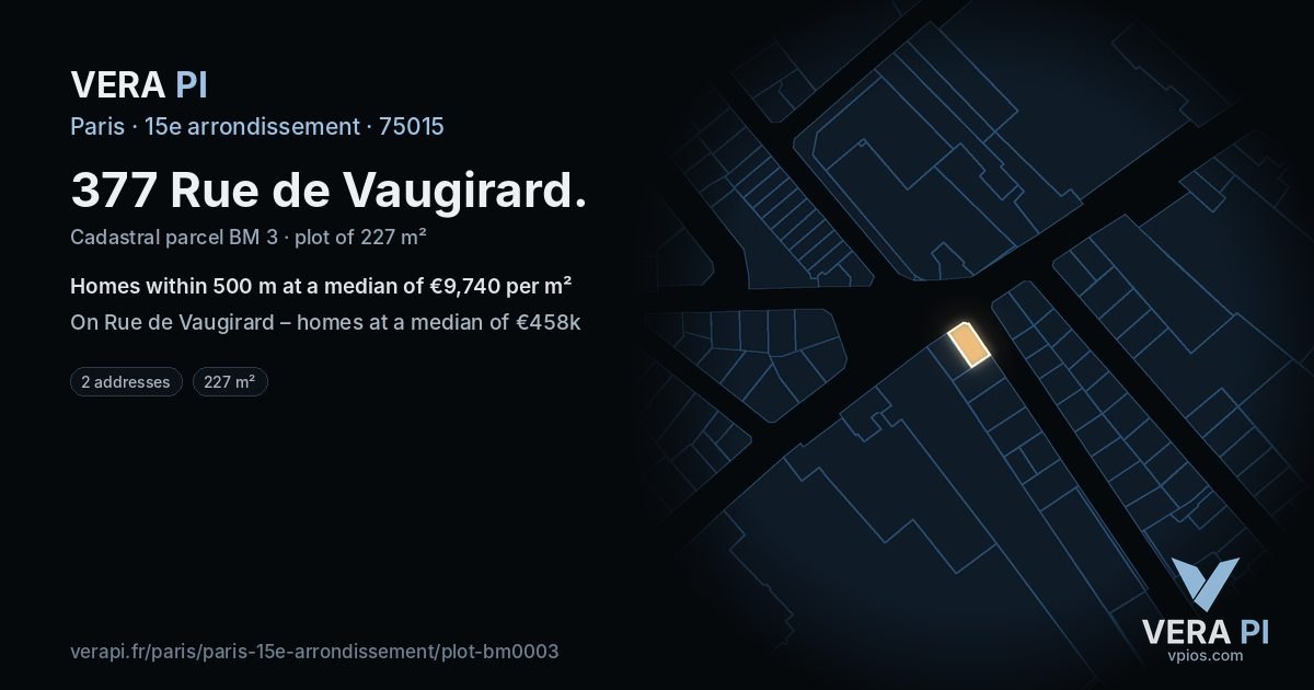 377 Rue de Vaugirard, 15e arrondissement at night – the plot lit, the parcels around coloured by the prices near them