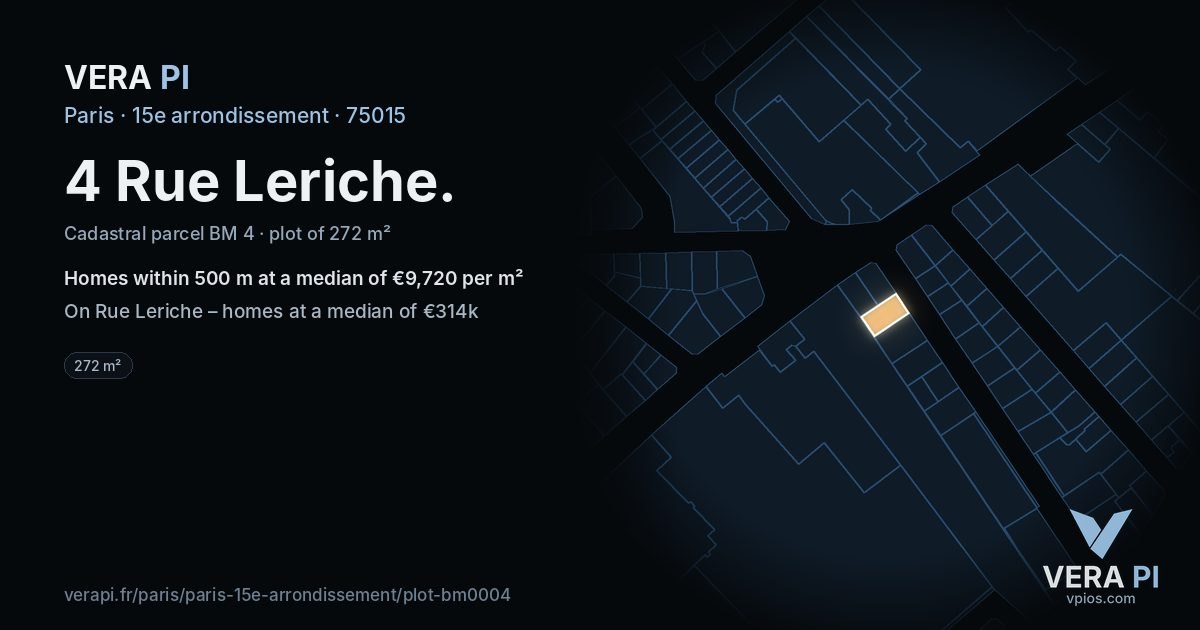 4 Rue Leriche, 15e arrondissement at night – the plot lit, the parcels around coloured by the prices near them