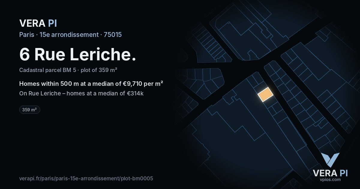 6 Rue Leriche, 15e arrondissement at night – the plot lit, the parcels around coloured by the prices near them