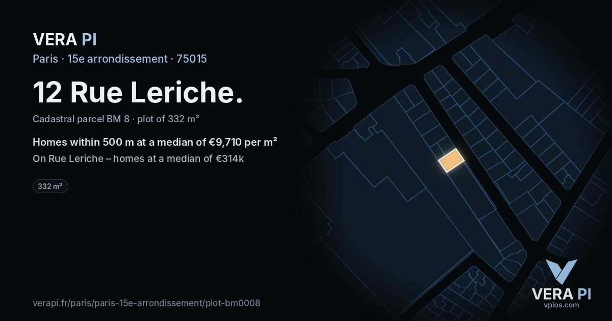 12 Rue Leriche, 15e arrondissement at night – the plot lit, the parcels around coloured by the prices near them