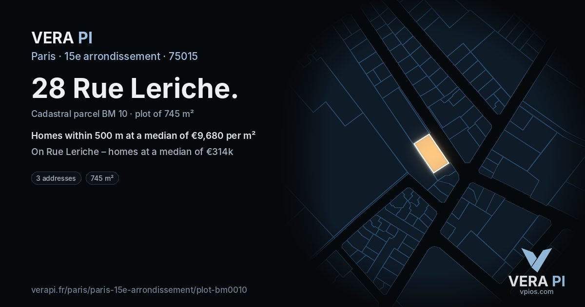 28 Rue Leriche, 15e arrondissement at night – the plot lit, the parcels around coloured by the prices near them