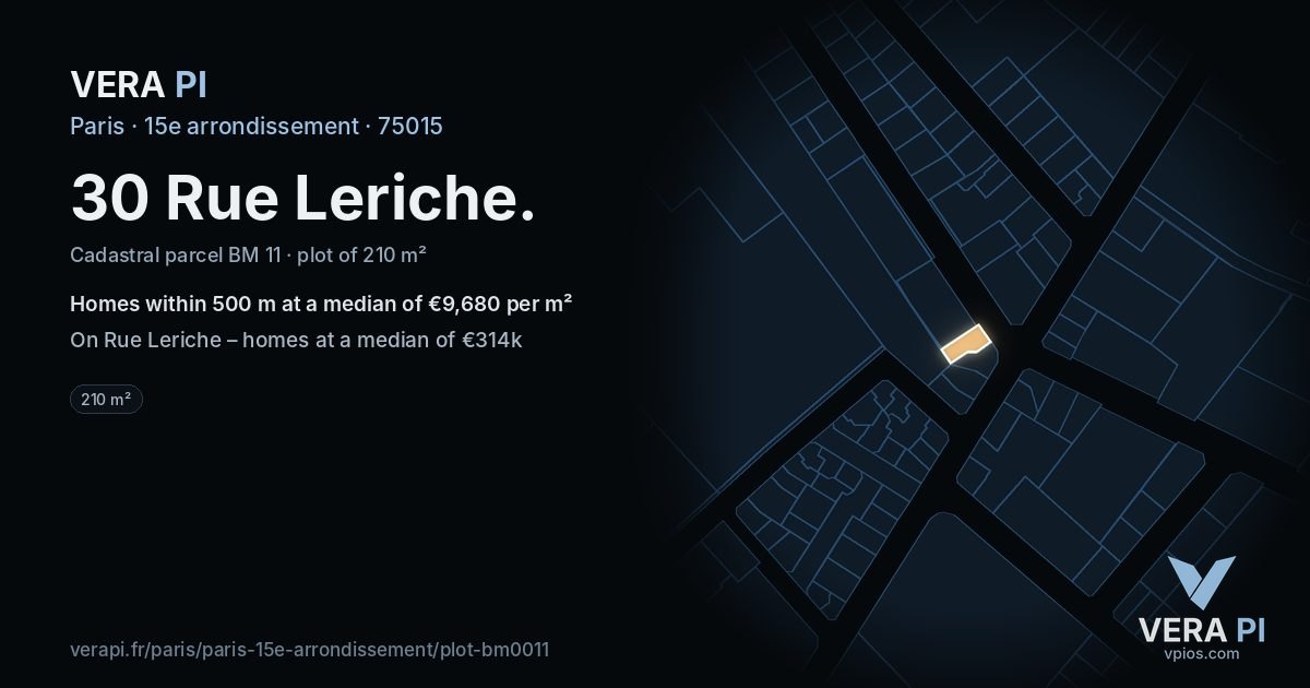 30 Rue Leriche, 15e arrondissement at night – the plot lit, the parcels around coloured by the prices near them