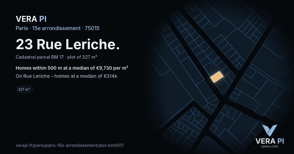 23 Rue Leriche, 15e arrondissement at night – the plot lit, the parcels around coloured by the prices near them