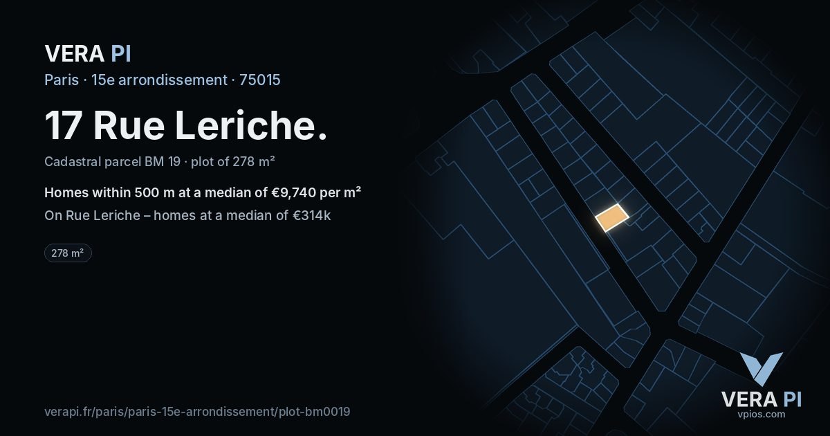17 Rue Leriche, 15e arrondissement at night – the plot lit, the parcels around coloured by the prices near them
