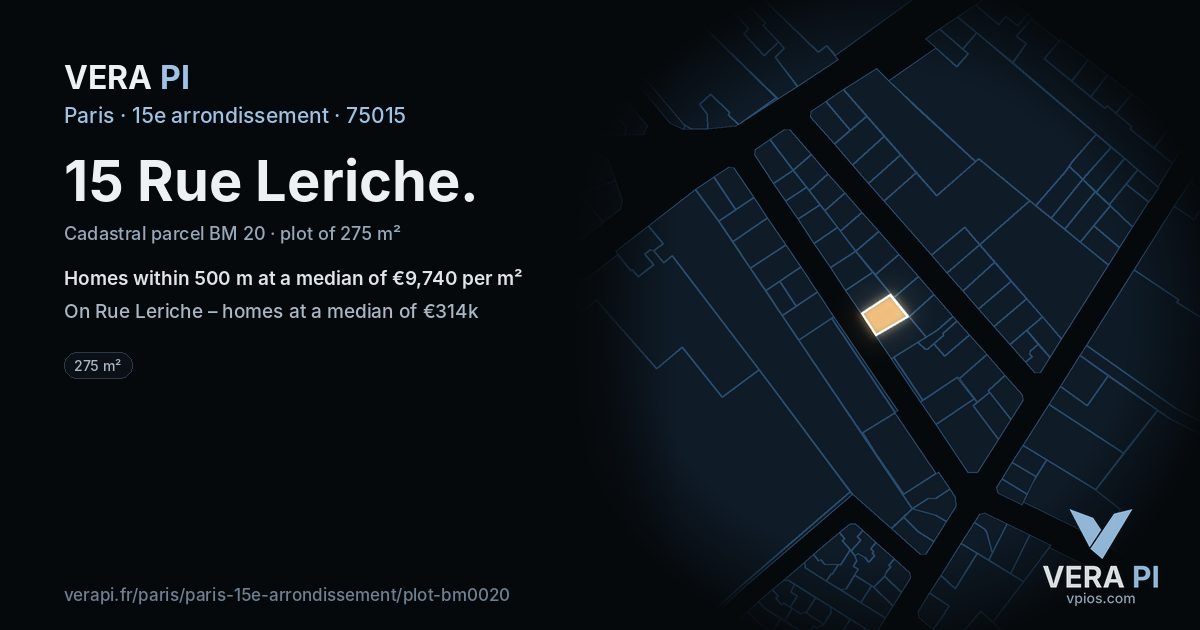 15 Rue Leriche, 15e arrondissement at night – the plot lit, the parcels around coloured by the prices near them
