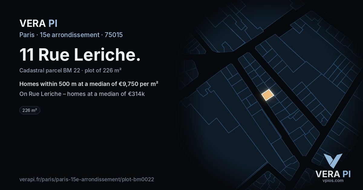 11 Rue Leriche, 15e arrondissement at night – the plot lit, the parcels around coloured by the prices near them