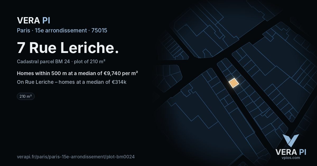 7 Rue Leriche, 15e arrondissement at night – the plot lit, the parcels around coloured by the prices near them