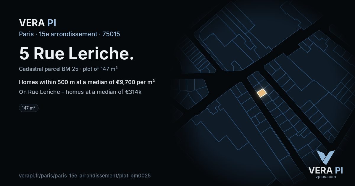 5 Rue Leriche, 15e arrondissement at night – the plot lit, the parcels around coloured by the prices near them
