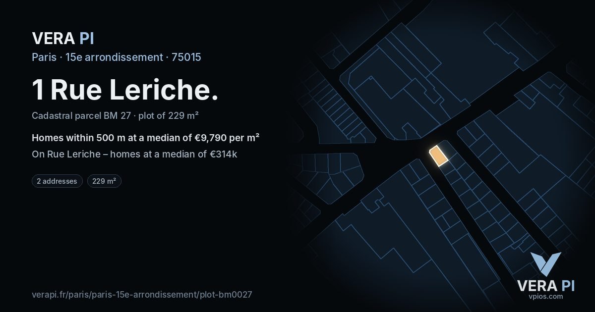 1 Rue Leriche, 15e arrondissement at night – the plot lit, the parcels around coloured by the prices near them