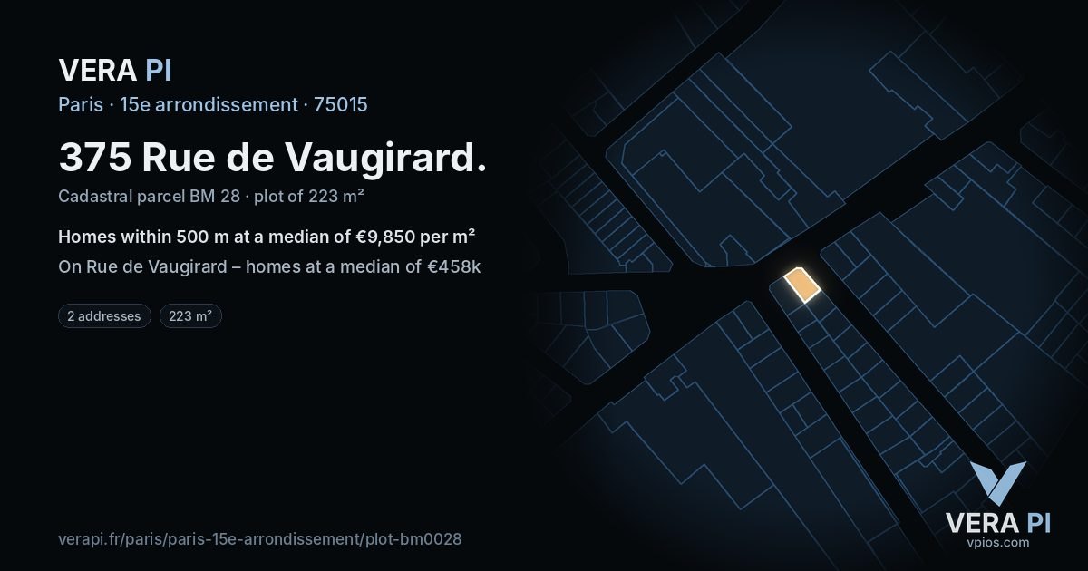 375 Rue de Vaugirard, 15e arrondissement at night – the plot lit, the parcels around coloured by the prices near them