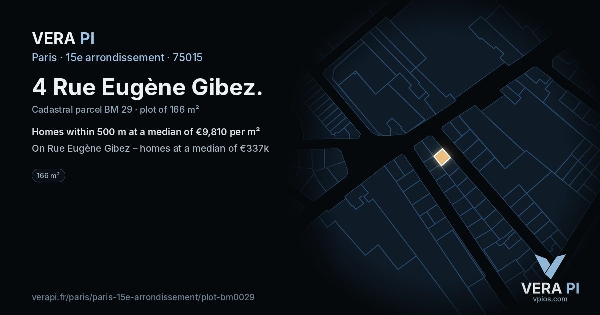 4 Rue Eugène Gibez, 15e arrondissement at night – the plot lit, the parcels around coloured by the prices near them