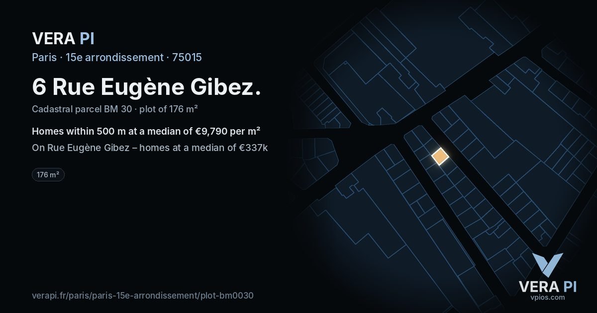 6 Rue Eugène Gibez, 15e arrondissement at night – the plot lit, the parcels around coloured by the prices near them