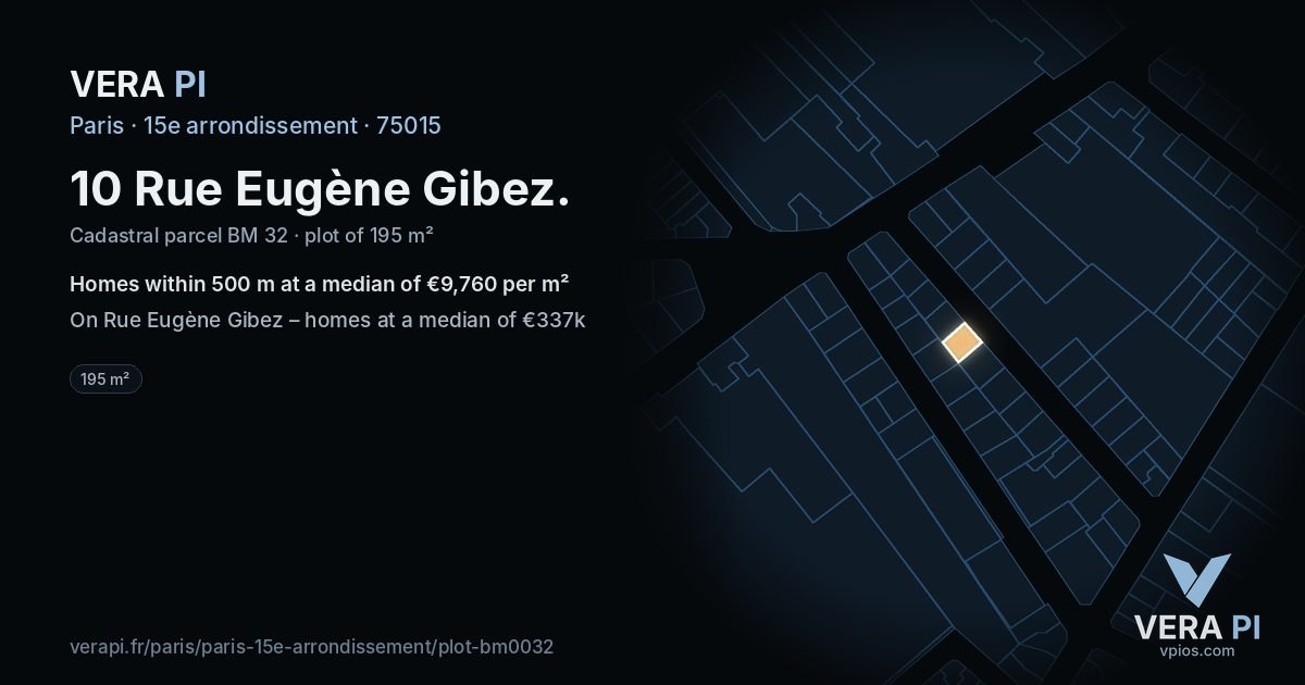 10 Rue Eugène Gibez, 15e arrondissement at night – the plot lit, the parcels around coloured by the prices near them