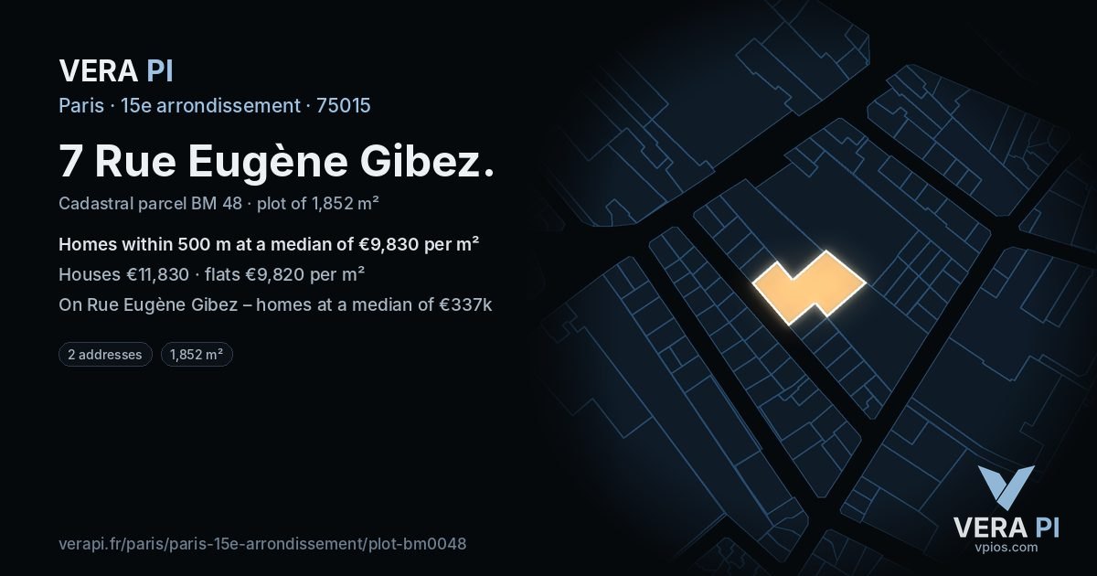 7 Rue Eugène Gibez, 15e arrondissement at night – the plot lit, the parcels around coloured by the prices near them