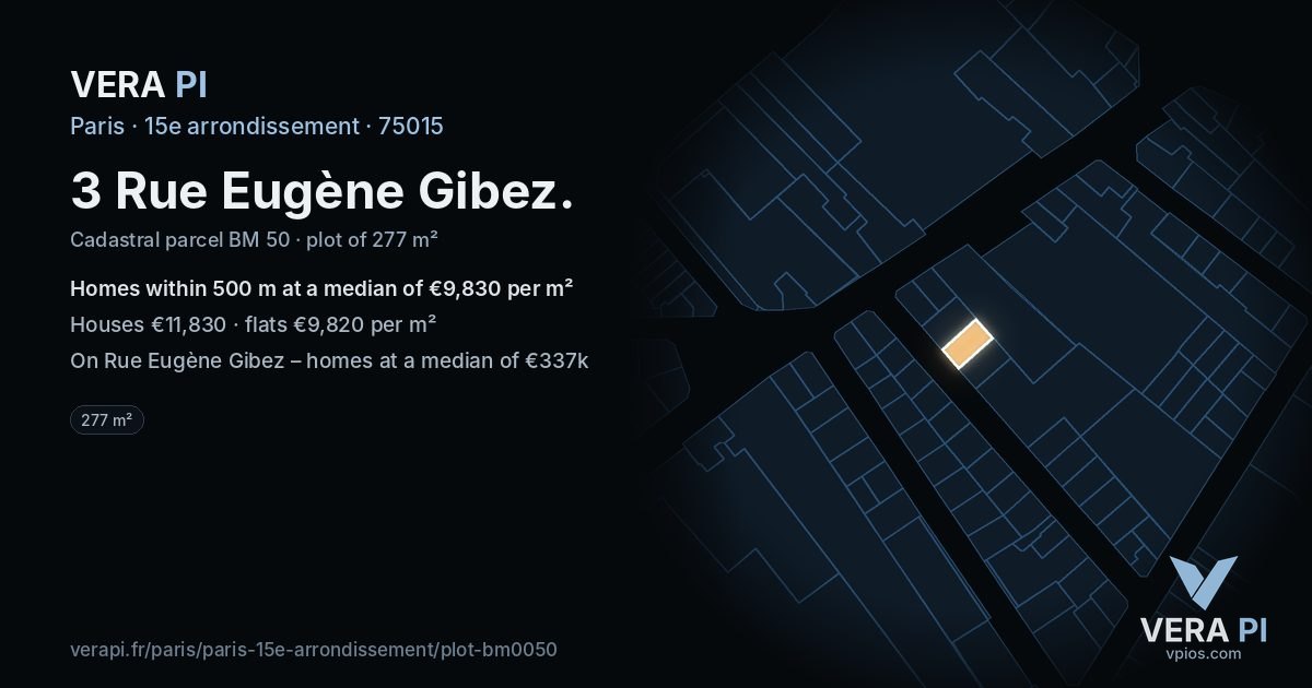3 Rue Eugène Gibez, 15e arrondissement at night – the plot lit, the parcels around coloured by the prices near them