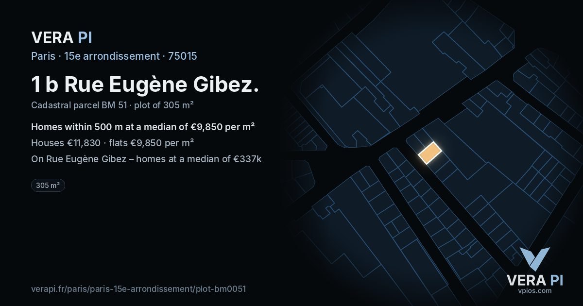 1 b Rue Eugène Gibez, 15e arrondissement at night – the plot lit, the parcels around coloured by the prices near them