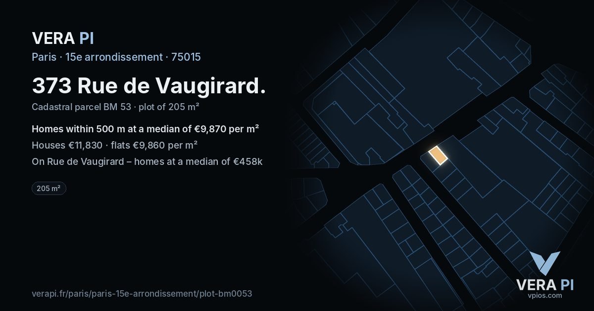 373 Rue de Vaugirard, 15e arrondissement at night – the plot lit, the parcels around coloured by the prices near them