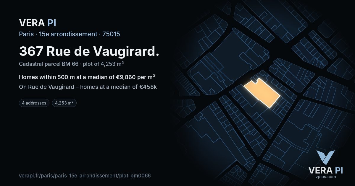 367 Rue de Vaugirard, 15e arrondissement at night – the plot lit, the parcels around coloured by the prices near them