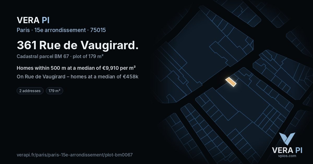 361 Rue de Vaugirard, 15e arrondissement at night – the plot lit, the parcels around coloured by the prices near them